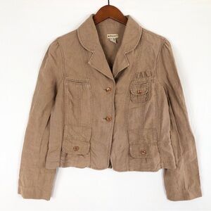 Elevenses Anthropologie Linen Utility Jacket‎ Tan Size 10 Bohemian